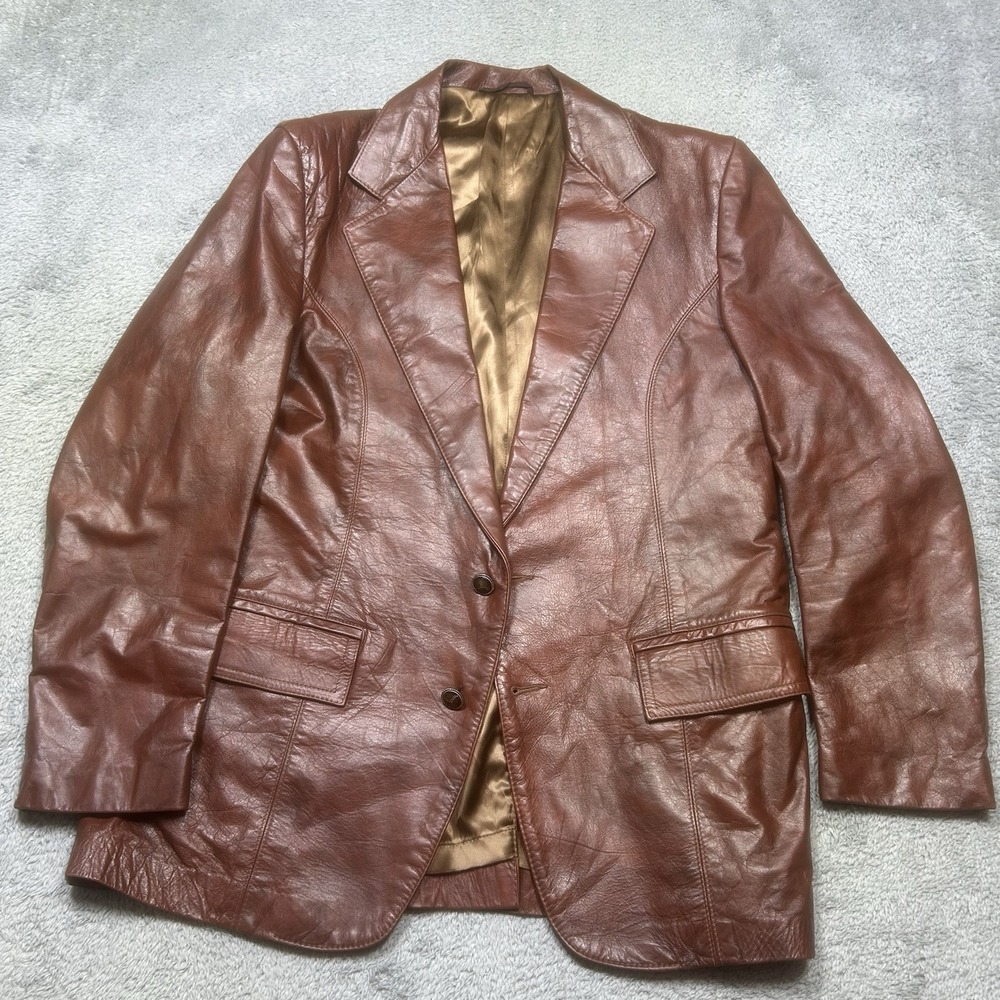 Vintage Grais Blazer Men's 44R Regular Brown Nappa Leather Angel Skin USA 70s